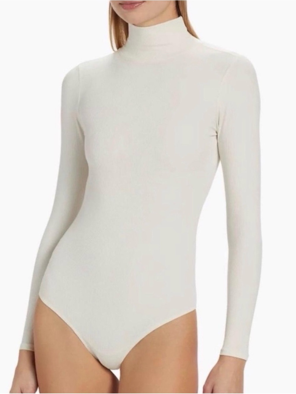NWT SPANX XL Suit Yourself Parchment Off-White Mock Neck Long Sleeve Bodysuit